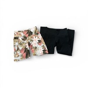 Floral Active Shorts and Black Leggings Set